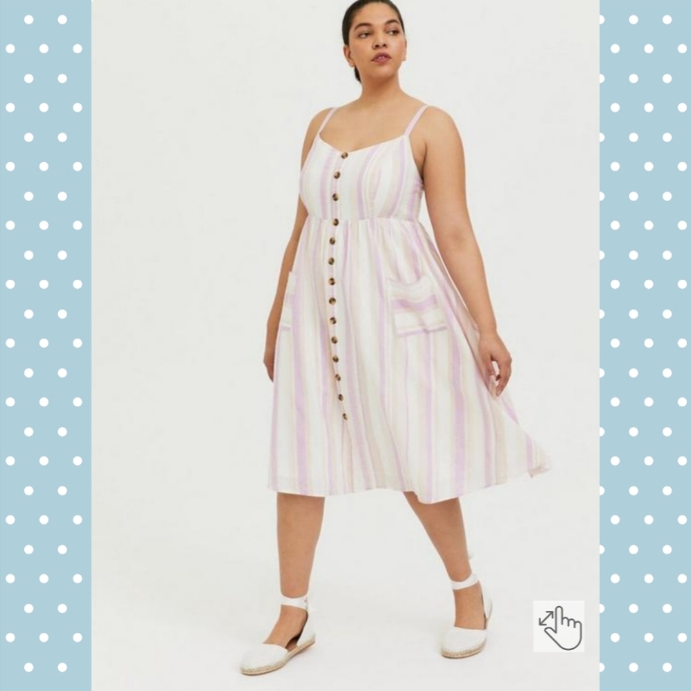 Torrid Striped Midi Linen Button-Front Dress - image 1